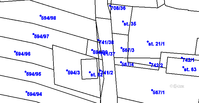 Parcela st. 741/37 v KÚ Řísnice, Katastrální mapa