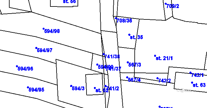 Parcela st. 741/38 v KÚ Řísnice, Katastrální mapa