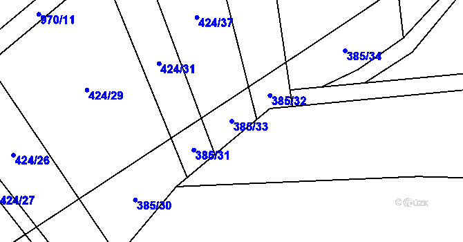 Parcela st. 385/33 v KÚ Slavětín u Načeradce, Katastrální mapa