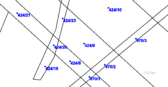 Parcela st. 424/9 v KÚ Slavětín u Načeradce, Katastrální mapa