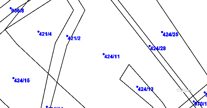 Parcela st. 424/11 v KÚ Slavětín u Načeradce, Katastrální mapa