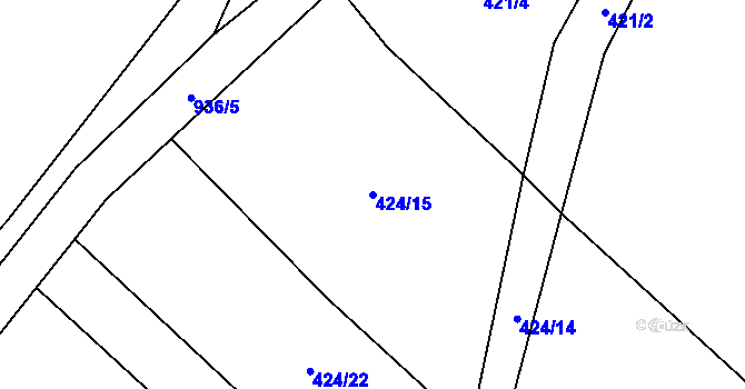 Parcela st. 424/15 v KÚ Slavětín u Načeradce, Katastrální mapa