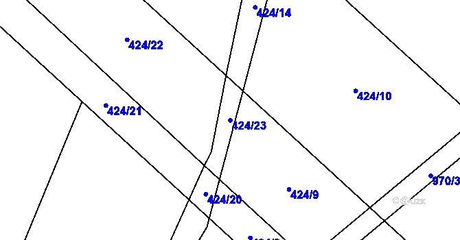 Parcela st. 424/23 v KÚ Slavětín u Načeradce, Katastrální mapa