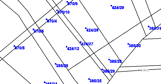 Parcela st. 424/27 v KÚ Slavětín u Načeradce, Katastrální mapa
