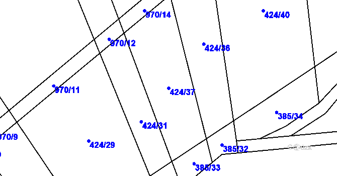 Parcela st. 424/37 v KÚ Slavětín u Načeradce, Katastrální mapa