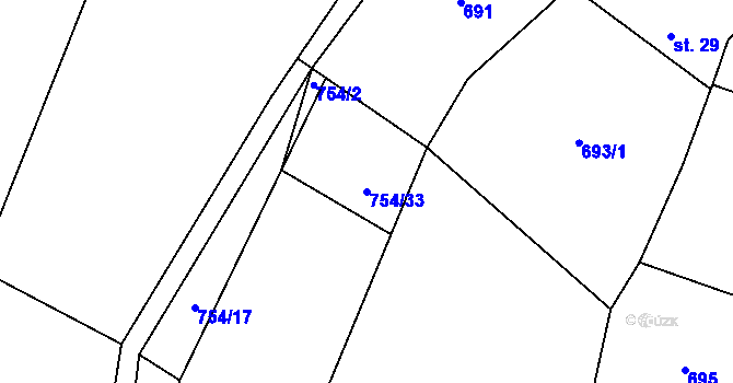 Parcela st. 754/33 v KÚ Slavětín u Načeradce, Katastrální mapa