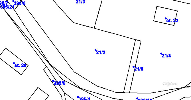 Parcela st. 21/2 v KÚ Zdiměřice u Načeradce, Katastrální mapa