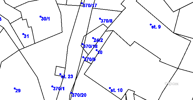 Parcela st. 10 v KÚ Zdiměřice u Načeradce, Katastrální mapa
