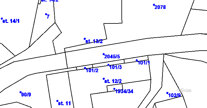 Parcela st. 2045/5 v KÚ Slavětín u Slavonic, Katastrální mapa