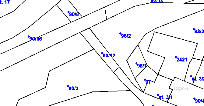 Parcela st. 90/12 v KÚ Slavětín u Slavonic, Katastrální mapa