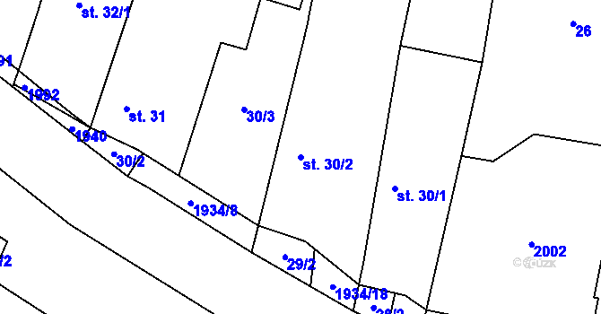 Parcela st. 30/2 v KÚ Slavětín u Slavonic, Katastrální mapa