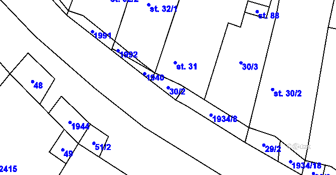 Parcela st. 30/2 v KÚ Slavětín u Slavonic, Katastrální mapa