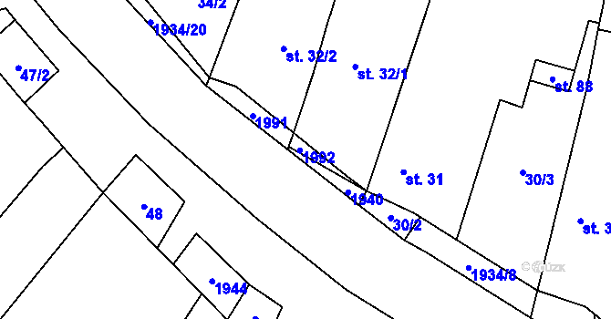 Parcela st. 32/2 v KÚ Slavětín u Slavonic, Katastrální mapa