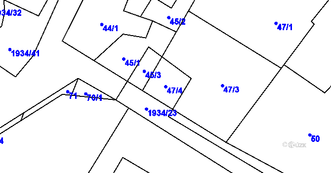 Parcela st. 47/4 v KÚ Slavětín u Slavonic, Katastrální mapa