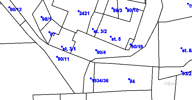 Parcela st. 90/4 v KÚ Slavětín u Slavonic, Katastrální mapa