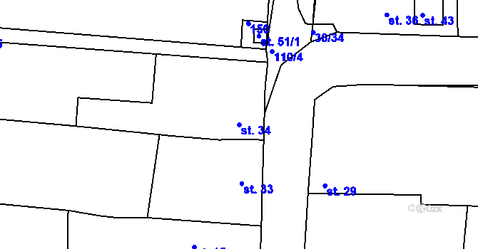 Parcela st. 34 v KÚ Kystra, Katastrální mapa