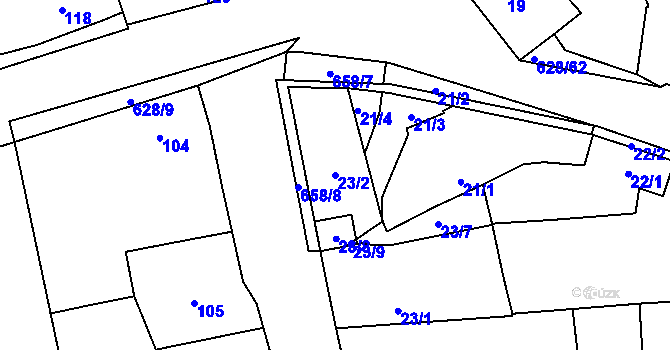 Parcela st. 23/2 v KÚ Slavětín nad Ohří, Katastrální mapa
