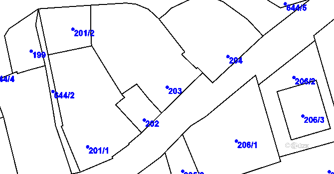 Parcela st. 203 v KÚ Slavětín nad Ohří, Katastrální mapa