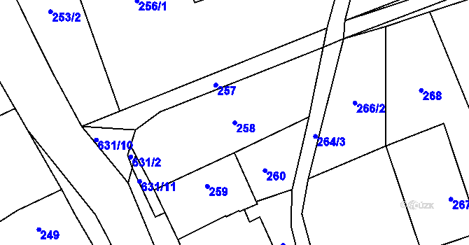 Parcela st. 258 v KÚ Slavětín nad Ohří, Katastrální mapa