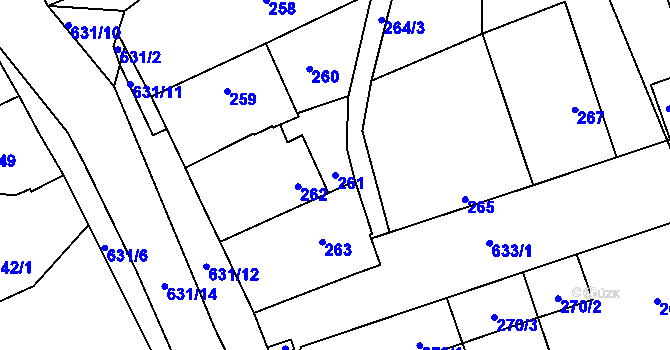 Parcela st. 261 v KÚ Slavětín nad Ohří, Katastrální mapa