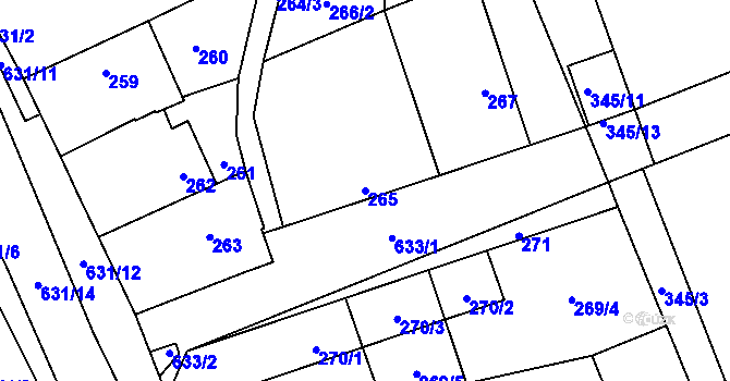 Parcela st. 265 v KÚ Slavětín nad Ohří, Katastrální mapa
