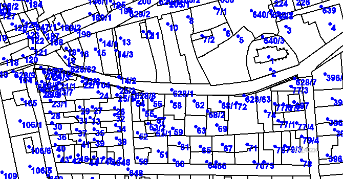 Parcela st. 628/1 v KÚ Slavětín nad Ohří, Katastrální mapa