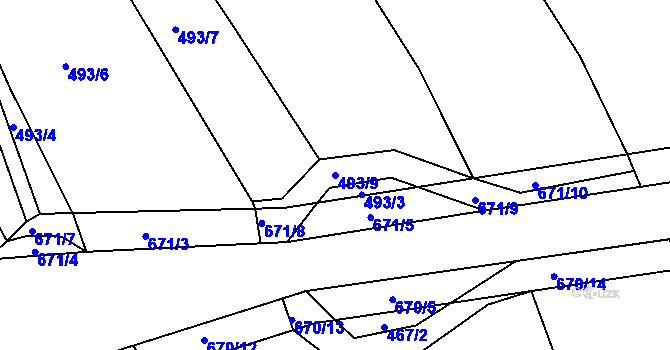 Parcela st. 493/9 v KÚ Slavětín nad Ohří, Katastrální mapa