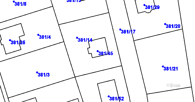 Parcela st. 381/45 v KÚ Slavětín nad Ohří, Katastrální mapa