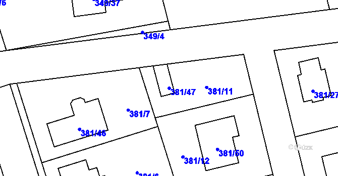 Parcela st. 381/47 v KÚ Slavětín nad Ohří, Katastrální mapa