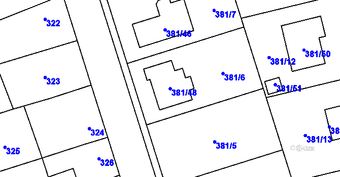 Parcela st. 381/48 v KÚ Slavětín nad Ohří, Katastrální mapa