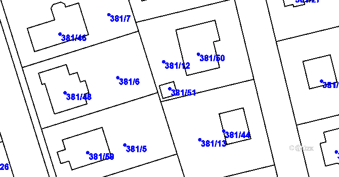 Parcela st. 381/51 v KÚ Slavětín nad Ohří, Katastrální mapa