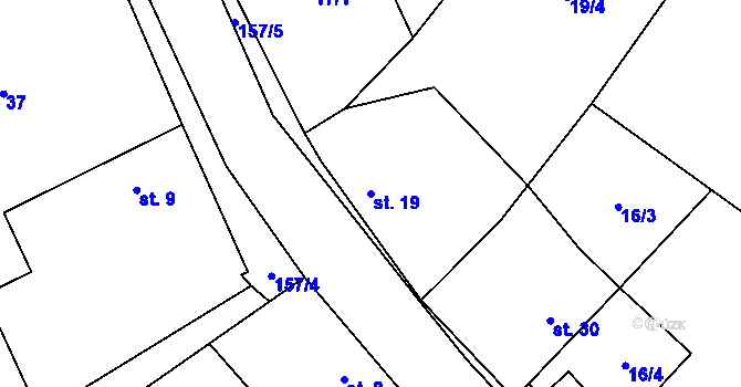 Parcela st. 19 v KÚ Ješov, Katastrální mapa