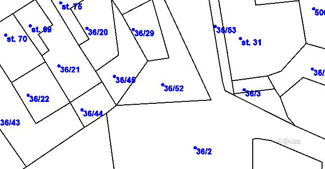Parcela st. 36/52 v KÚ Slavětín u Litovle, Katastrální mapa