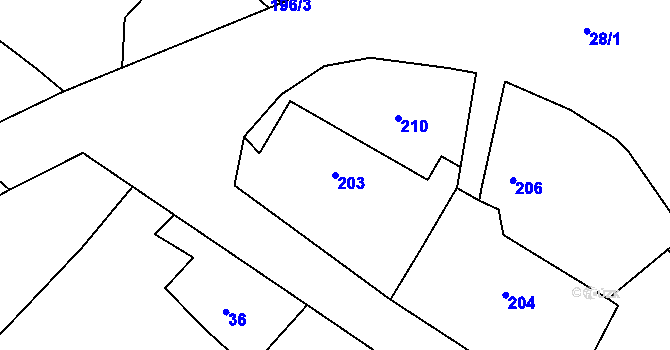 Parcela st. 203 v KÚ Slavětín nad Metují, Katastrální mapa
