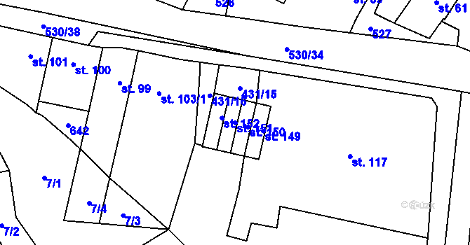 Parcela st. 151 v KÚ Slavice, Katastrální mapa