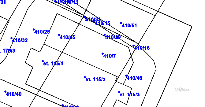 Parcela st. 410/7 v KÚ Slavice, Katastrální mapa