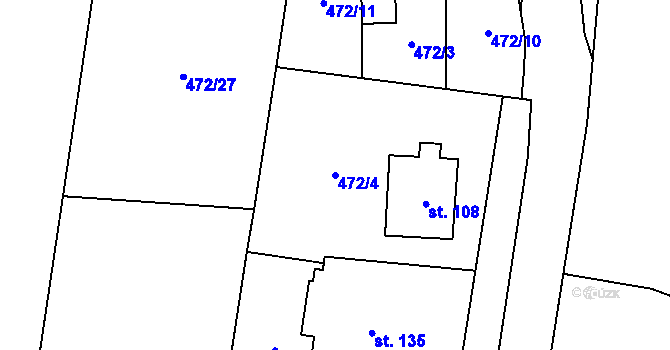 Parcela st. 472/4 v KÚ Slavice, Katastrální mapa