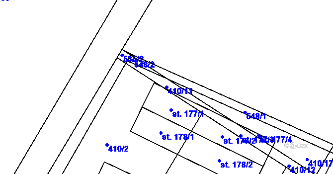 Parcela st. 410/11 v KÚ Slavice, Katastrální mapa