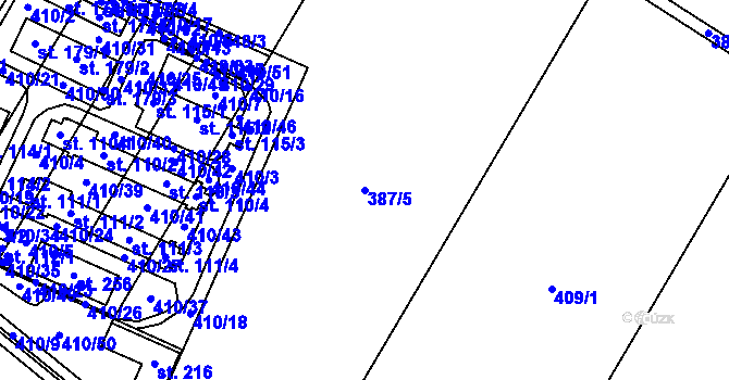 Parcela st. 387/5 v KÚ Slavice, Katastrální mapa