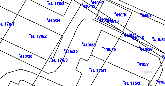 Parcela st. 410/25 v KÚ Slavice, Katastrální mapa