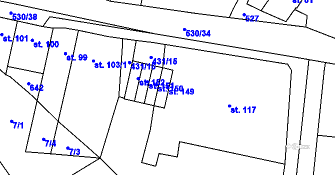 Parcela st. 149 v KÚ Slavice, Katastrální mapa