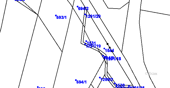 Parcela st. 1291/19 v KÚ Slavíč, Katastrální mapa