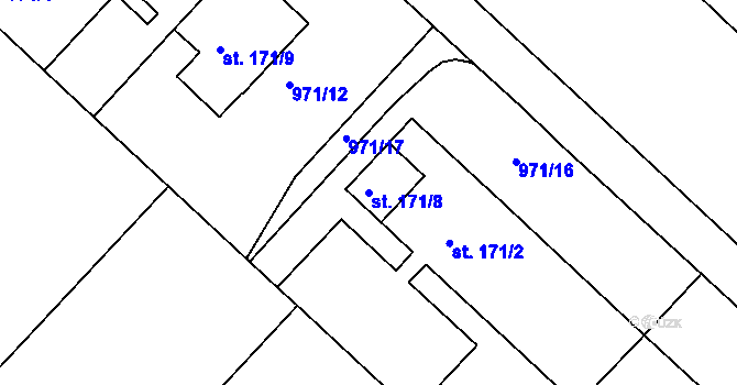 Parcela st. 171/8 v KÚ Divnice, Katastrální mapa