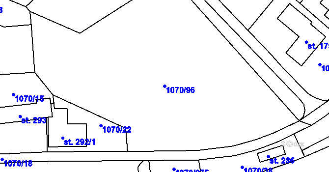 Parcela st. 1070/96 v KÚ Divnice, Katastrální mapa