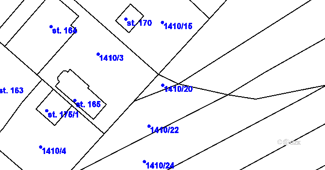 Parcela st. 1410/20 v KÚ Divnice, Katastrální mapa