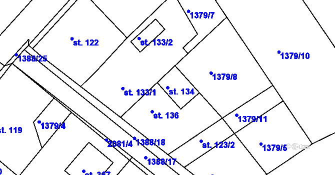 Parcela st. 134 v KÚ Divnice, Katastrální mapa
