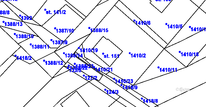 Parcela st. 151 v KÚ Divnice, Katastrální mapa