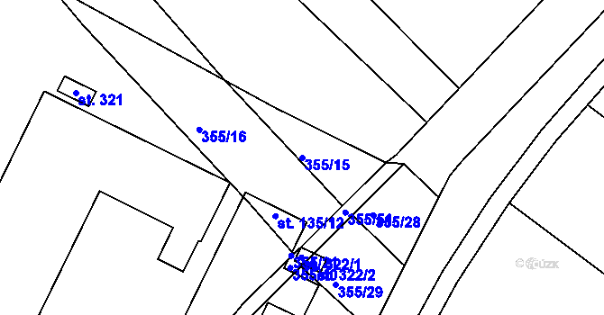 Parcela st. 355/15 v KÚ Divnice, Katastrální mapa