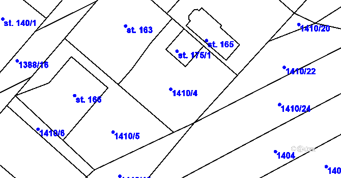 Parcela st. 1410/4 v KÚ Divnice, Katastrální mapa