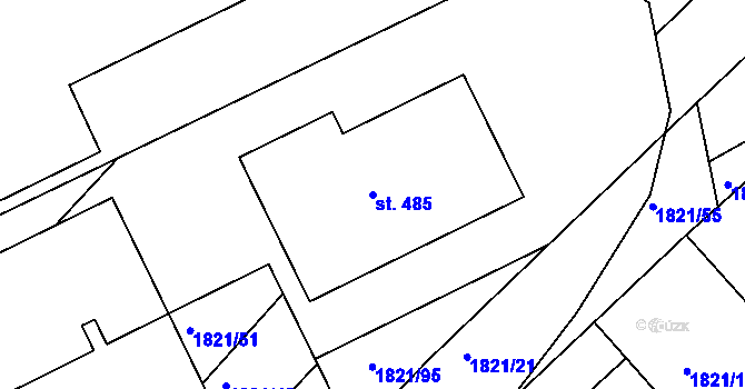 Parcela st. 485 v KÚ Hrádek na Vlárské dráze, Katastrální mapa